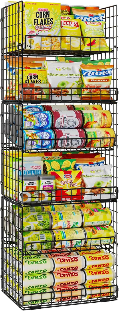 JKsmart 3 Pack XXL Stackable Wire Baskets with Handles for Pantry Storage and Organization, Fruit and Vegetable Basket with Name Plates, Metal Storage Bins for Snack Can Fruit Veggies, XXL