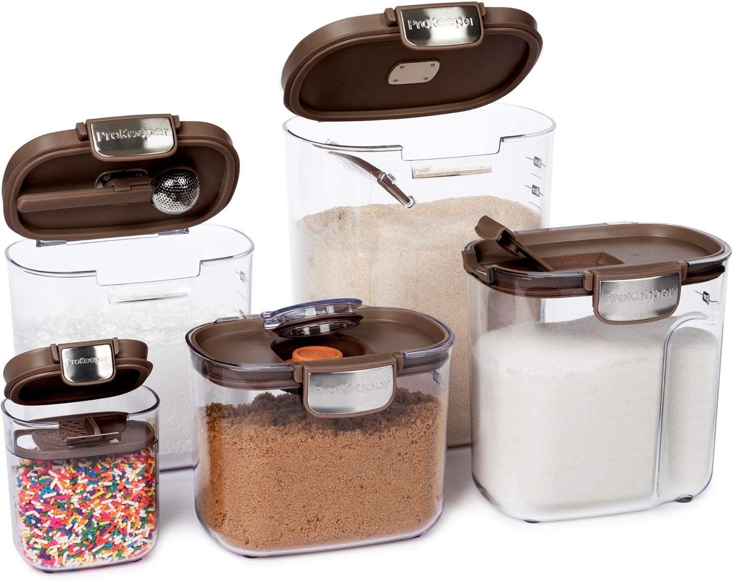 ProKeeper+ Airtight Food Storage Container Set – Clear Plastic Flour and Sugar Canister Set with Magnetic Accessories for Kitchen Organization (Grey, 9-Piece)