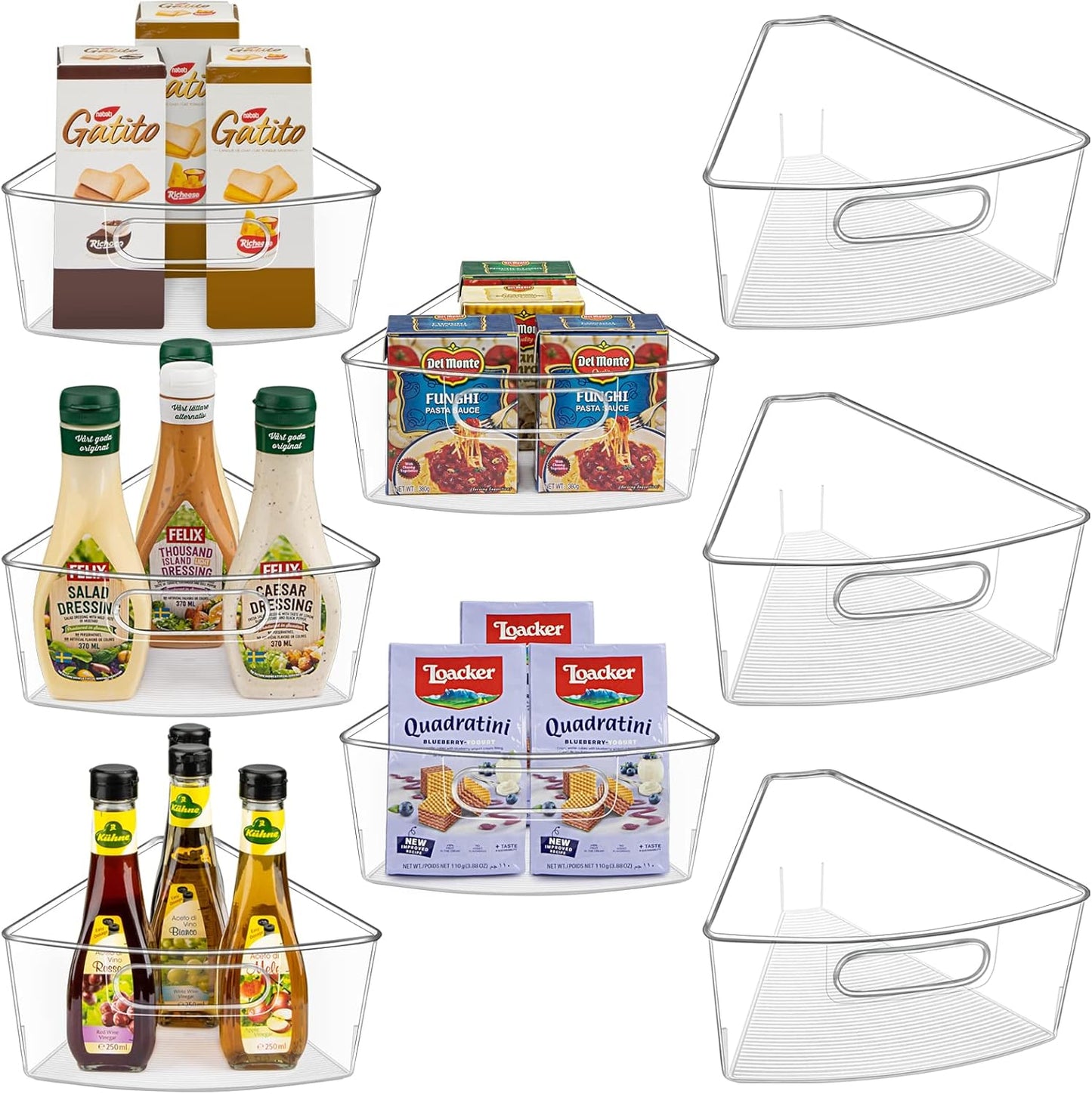 JEISSLIA Lazy Susan Cabinet Organizer Bins for 26"/ 28"/ 32" Diameter Corner Organizer, Plastic Cabinet Storage Bin, 1/8 Wedge - Food Safe, BPA Free, with Non-Slip Pads (for 26" Diameter, 6 Pack)
