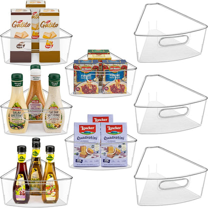 JEISSLIA Lazy Susan Cabinet Organizer Bins for 26"/ 28"/ 32" Diameter Corner Organizer, Plastic Cabinet Storage Bin, 1/8 Wedge - Food Safe, BPA Free, with Non-Slip Pads (for 26" Diameter, 6 Pack)