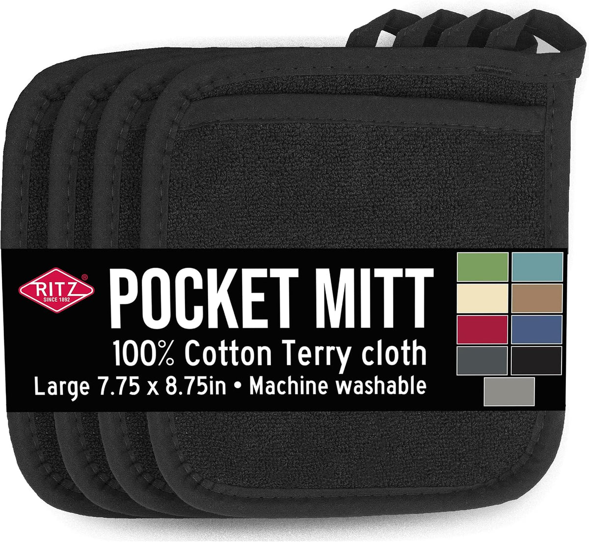 RITZ Terry Pocket Mitt & Hot Pad: Unparalleled Heat Resistant, Durable 100% Cotton – Ergonomically Designed for Optimal Grip – Easy-Care Machine Washable –, Federal Blue