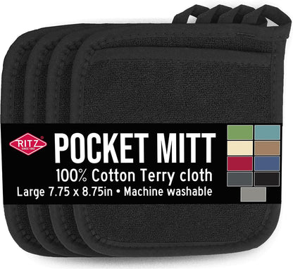 RITZ Terry Pocket Mitt & Hot Pad: Unparalleled Heat Resistant, Durable 100% Cotton – Ergonomically Designed for Optimal Grip – Easy-Care Machine Washable –, Federal Blue