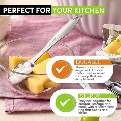 Spring Chef Stainless Steel Measuring Cups and Spoons Set of 14 with Leveler, Nesting Kitchen Metal Measuring Cups and Spoons Set for Dry and Liquid Ingredients, Perfect for Cooking & Baking