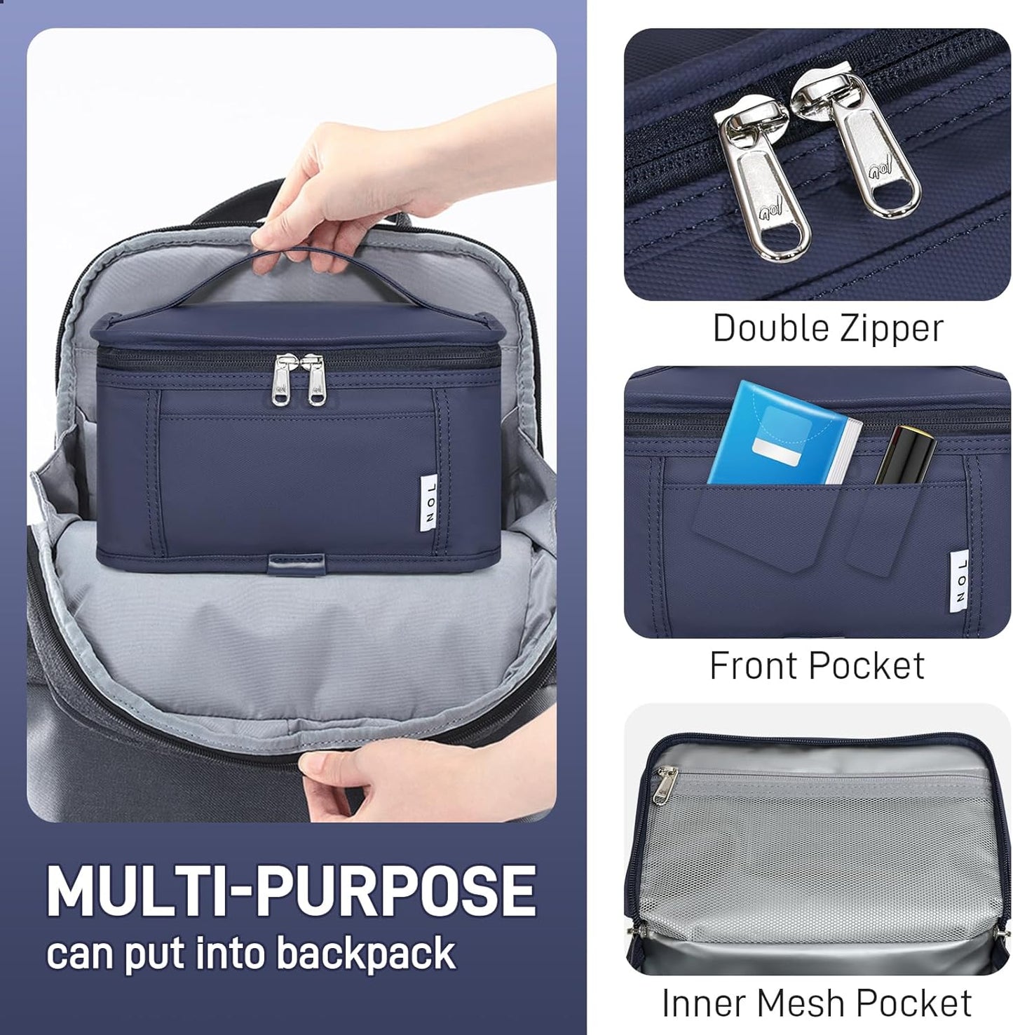 NOL Mini Insulated Lunch Bag for Women Men Kids | Small Leakproof Reusable Lunch Tote | Fits 6 Cans 330ml | Thermal Cooler for Work School Picnic Camping, Navy blue