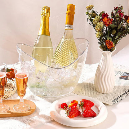Ice Bucket,Clear Plastic 4 Liter Storage Tub,Beer Bucket Beverage Chiller Bin for 2 Wine,Champagne Bottles,Drink Bucket (Clear,1pack)