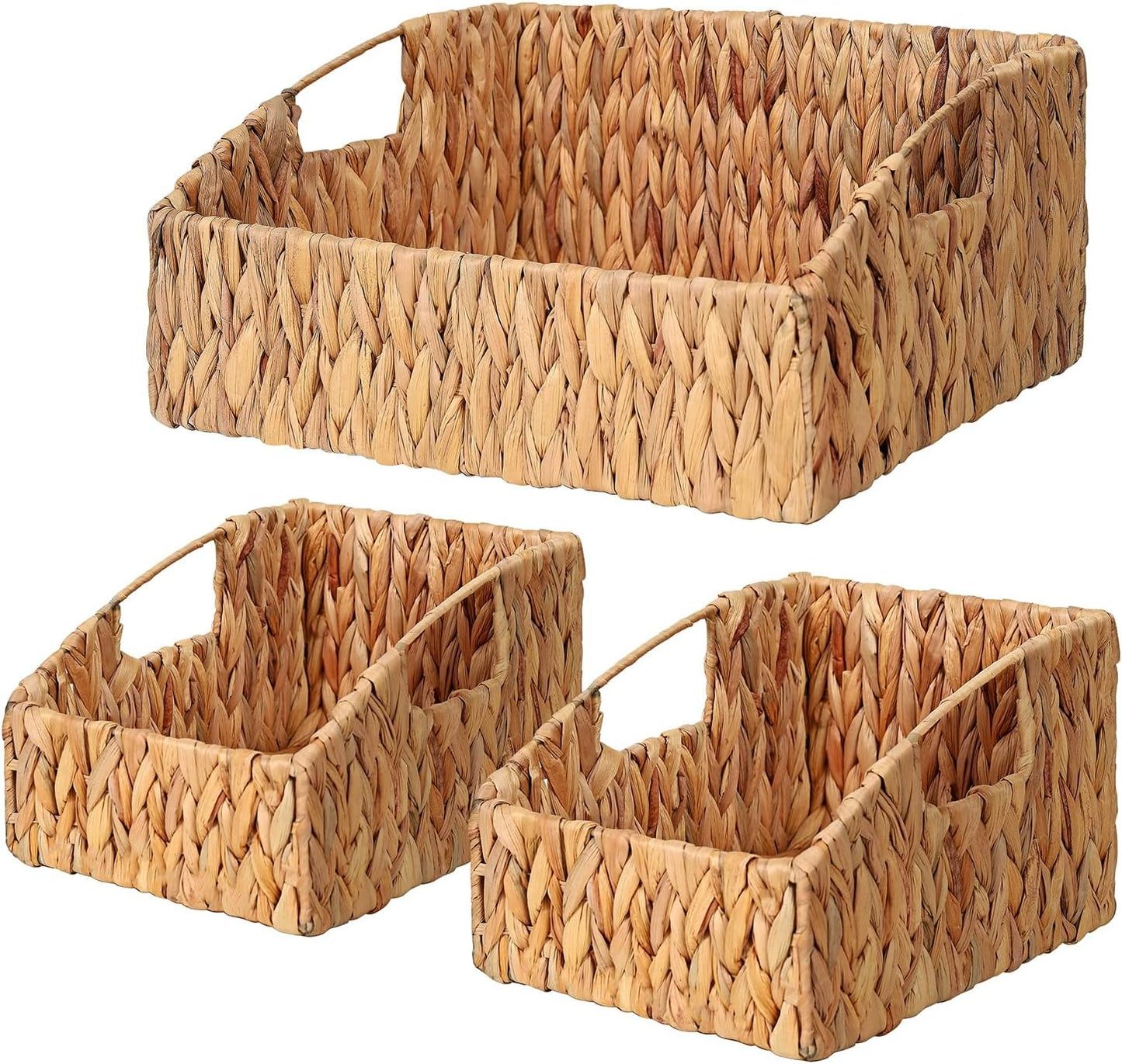 Rattan Storage Baskets, Handwoven Wicker Storage Bins with Built-in Handles, Storage Container Baskets for Shelves, Bedroom, Bathroom, Laundry Room or Kitchen(Natural)