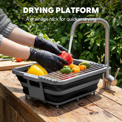 Feasto Collapsible BBQ Prep Tubs with Cutting Board, 9-IN-1, 2 Tubs Portable Grill Prep Station with Side Brackets, Lids, Knives, Meat Claws and Drain Rack, Space-Saving for Kitchen & Camping, Black