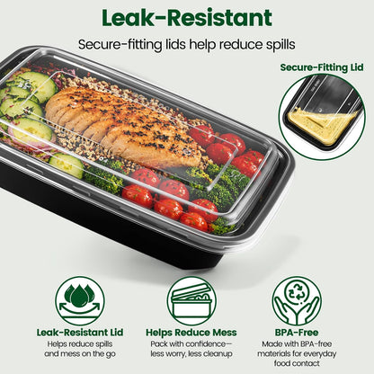 Meal Prep Containers 24oz-100 Pack (200-Piece) Reusable Food Storage Containers with Lids Microwave, Freezer, Dishwasher Safe - Leakproof & BPA Free Durable Plastic Bento Box for To Go Take Out