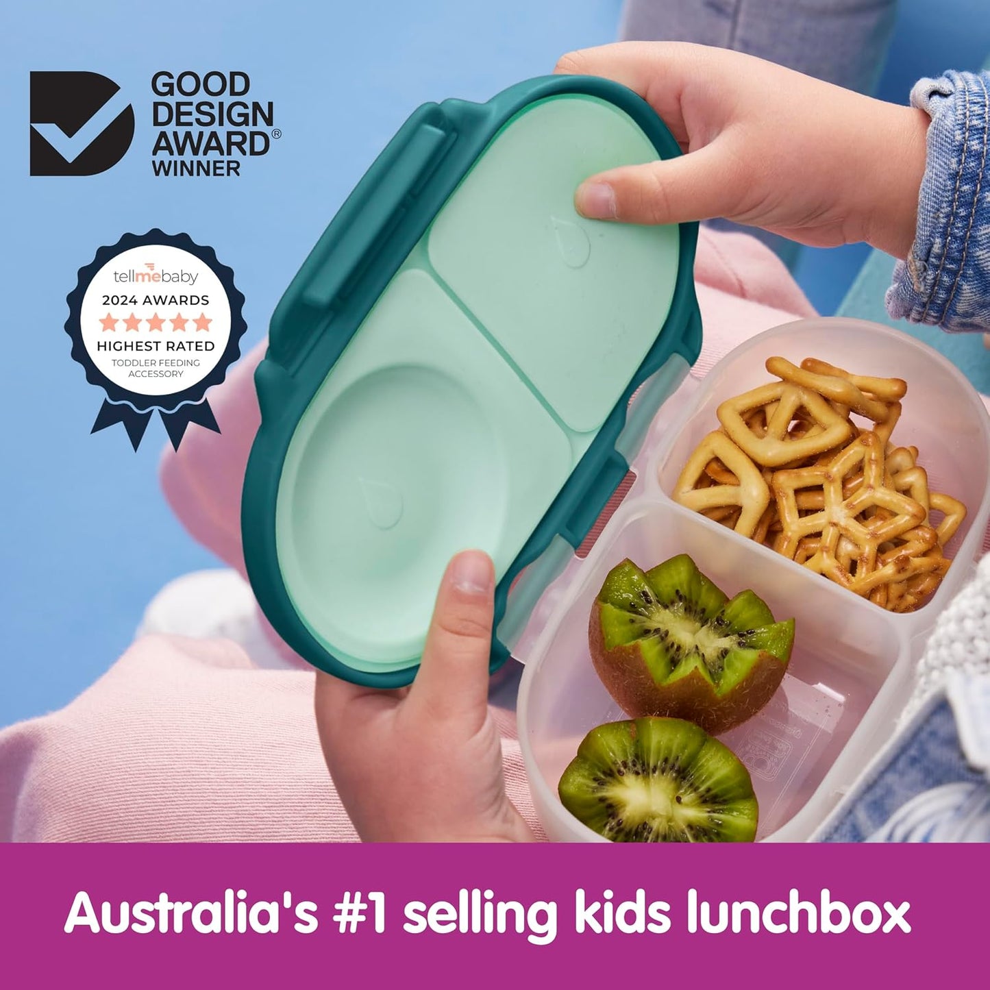 b.box Snack Box 2-Pack - Leak Proof Mini Bento Box for Kids & Toddlers, 2 Compartment Snack Containers for Kids, Dishwasher Safe, BPA-Free, PFAS-Free, Ages 4mo+, 1 3/4 Cup Each (Strawberry + Lilac)