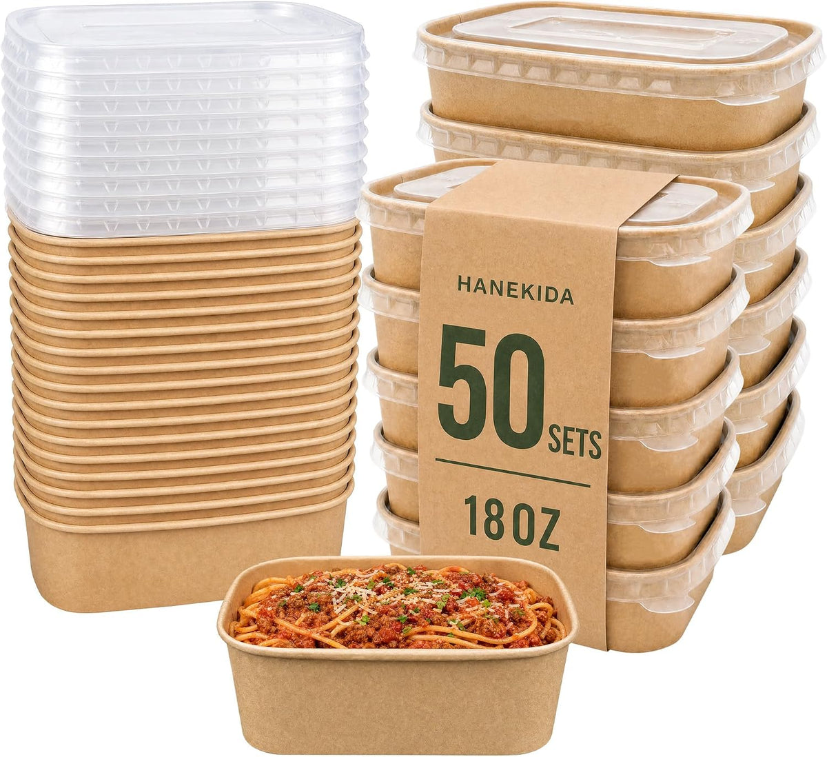 34 oz Paper Bowls with Lids, 50 Count Disposable Meal Prep Containers