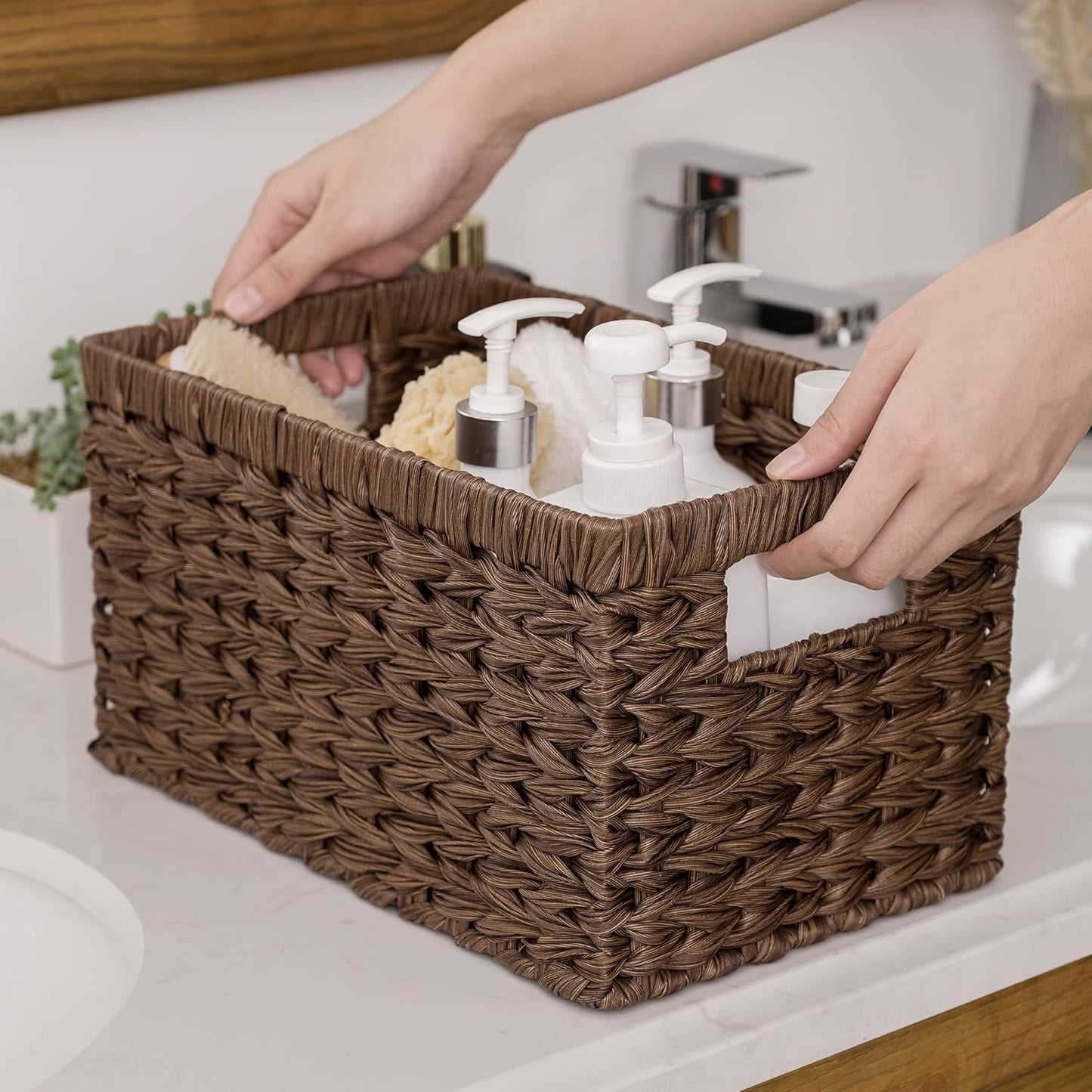 GRANNY SAYS Wicker Storage Baskets for Shelves, Water Hyacinth Basket with Scalloped Edge, Storage Wicker Baskets for Pantry, Large, 2-Pack