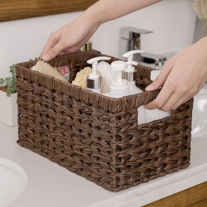 GRANNY SAYS Wicker Storage Baskets for Shelves, Water Hyacinth Basket with Scalloped Edge, Storage Wicker Baskets for Pantry, Large, 2-Pack