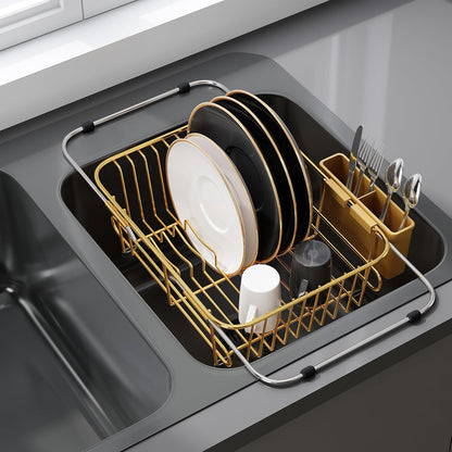 JASIWAY Dish Drying Rack in Sink, Dish Drainer with Cup and Utensil Holder