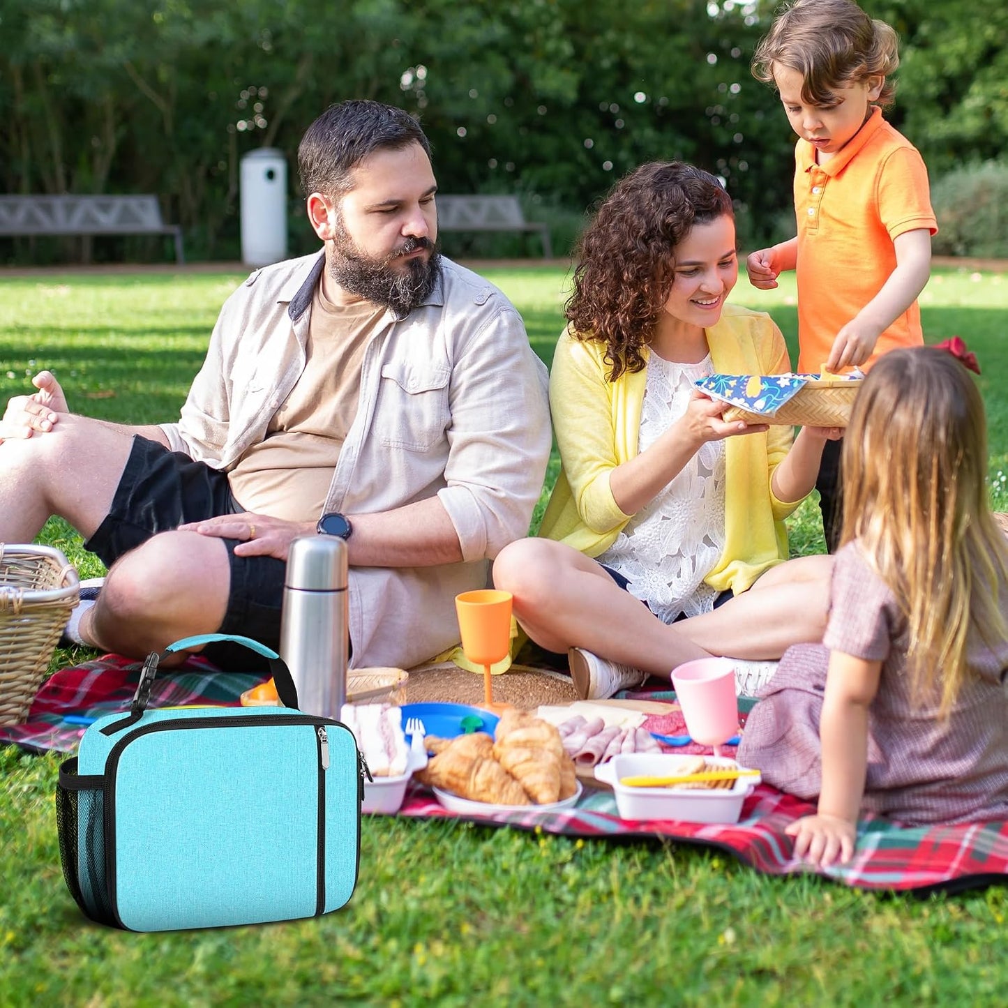 esouler Lunch Box Kids Insulated Lunch Bag for Boys & Girls Durable Children Lunchbox for School with Water Bottle Holder-Black