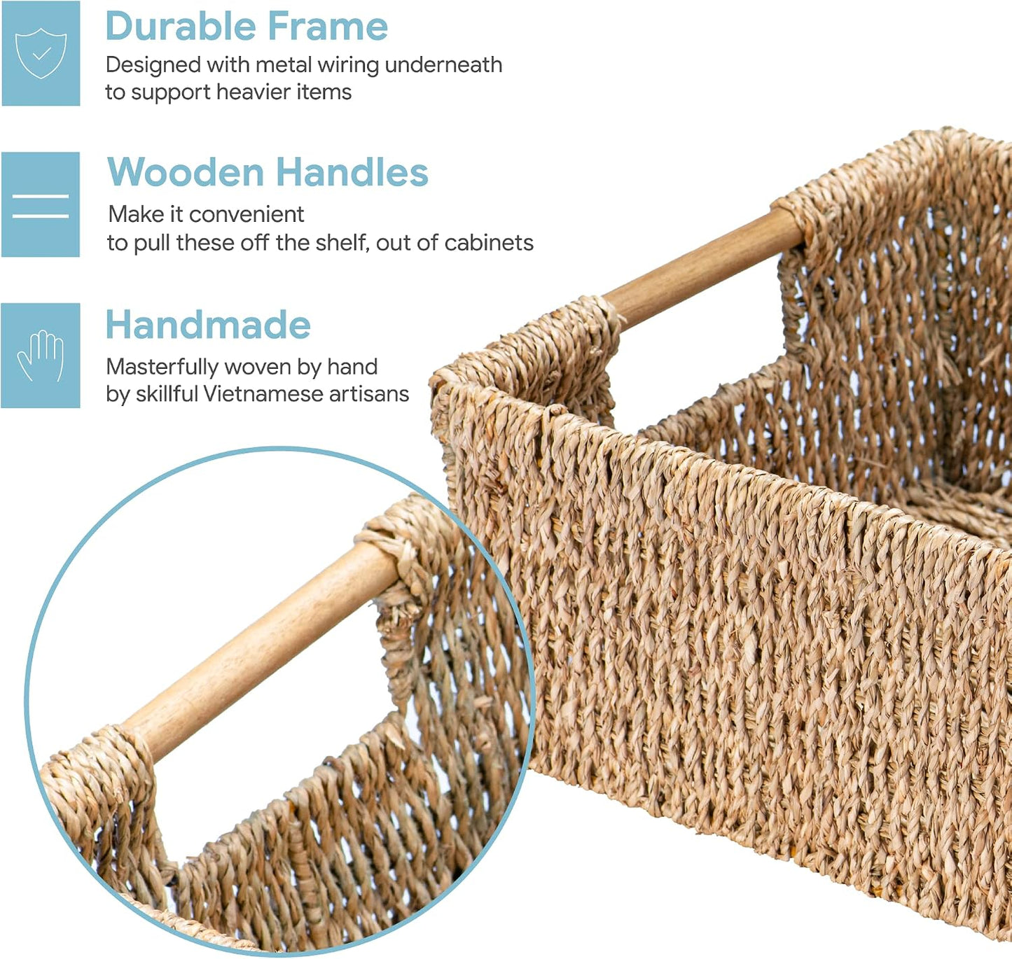 VATIMA Water Hyacinth Storage Baskets with Large Open-Front for Kitchen, Decorative for Living Room, 13.4” x 9.5” x 5.5”, 2 Pack