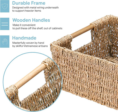 VATIMA Water Hyacinth Storage Baskets with Large Open-Front for Kitchen, Decorative for Living Room, 13.4” x 9.5” x 5.5”, 2 Pack