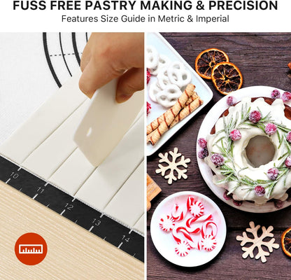 Silicone Baking Mat,28" x 20" Extra Thick Large Non Stick Sheet Mat with Measurement Non-slip Dough Rolling Mat,Reusable Food Grade Silicone Counter Mat for Making Cookies,Macarons,Bread and Pastry