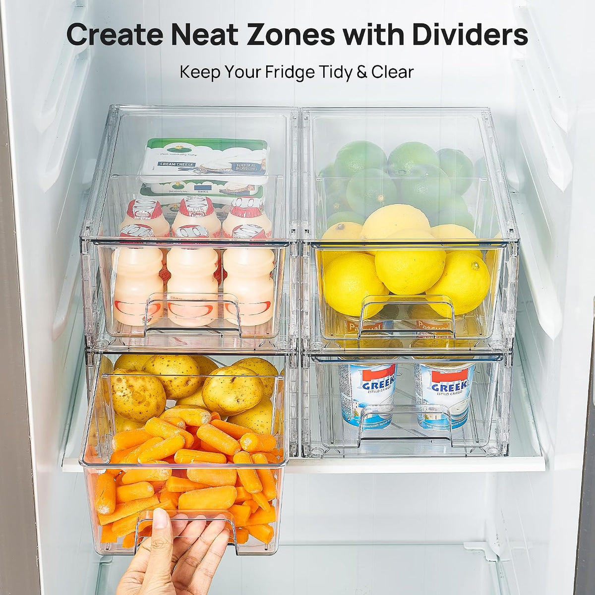 Vtopmart 4 Pack Clear Stackable Storage Drawers,Under Sink and Kitchen Organizers Storage,Easy to Assemble Plastic Drawers for Baby Bottle,Medicine, Bathroom,Cabinet and Pantry Organization