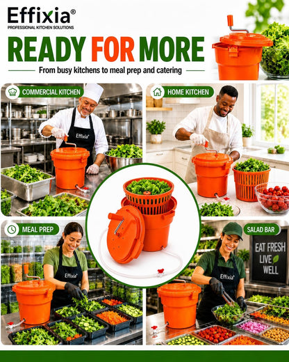 Commercial Salad Spinner - 3 Gallon Large Capacity Lettuce Dryer with 10 Ft Drain Hose & Stop Valve, 12Qt Manual Vegetable Spinner for Restaurants, Catering and Meal Prep
