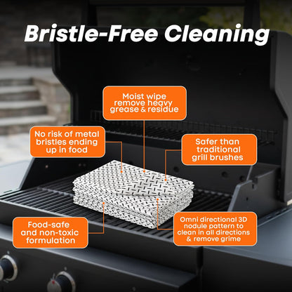 Proud Grill Q-Swiper Grill Cleaning Wipes - Bristle & Wire Free BBQ Cleaner, Heavy Duty Degreaser Wipes, Grease & Grime Remover for Outdoor Barbecue Grills - Gifts for Men, 40 Count, 1-Pack
