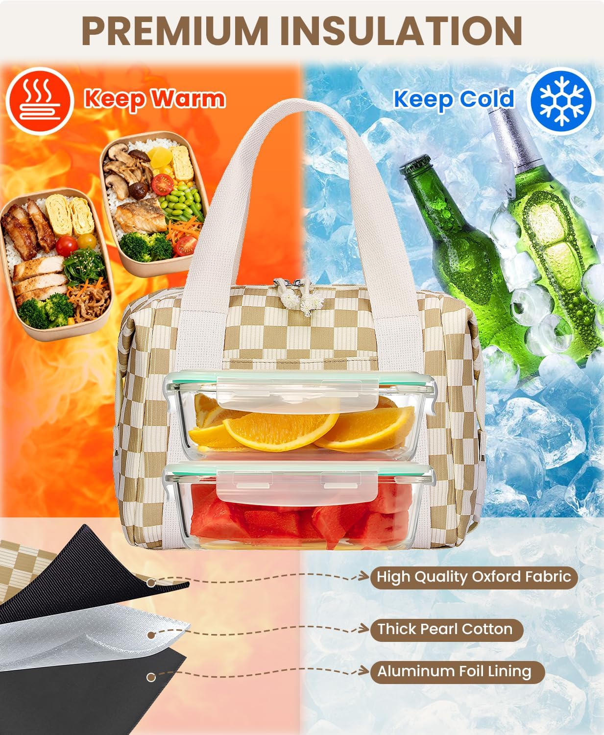HowFly Lunch Bag Women Lunch Box for Women Cute Corduroy Insulated Lunch Bag Adult Large Cooler Lunch Tote Bags for Work Picnic Beach, Blue