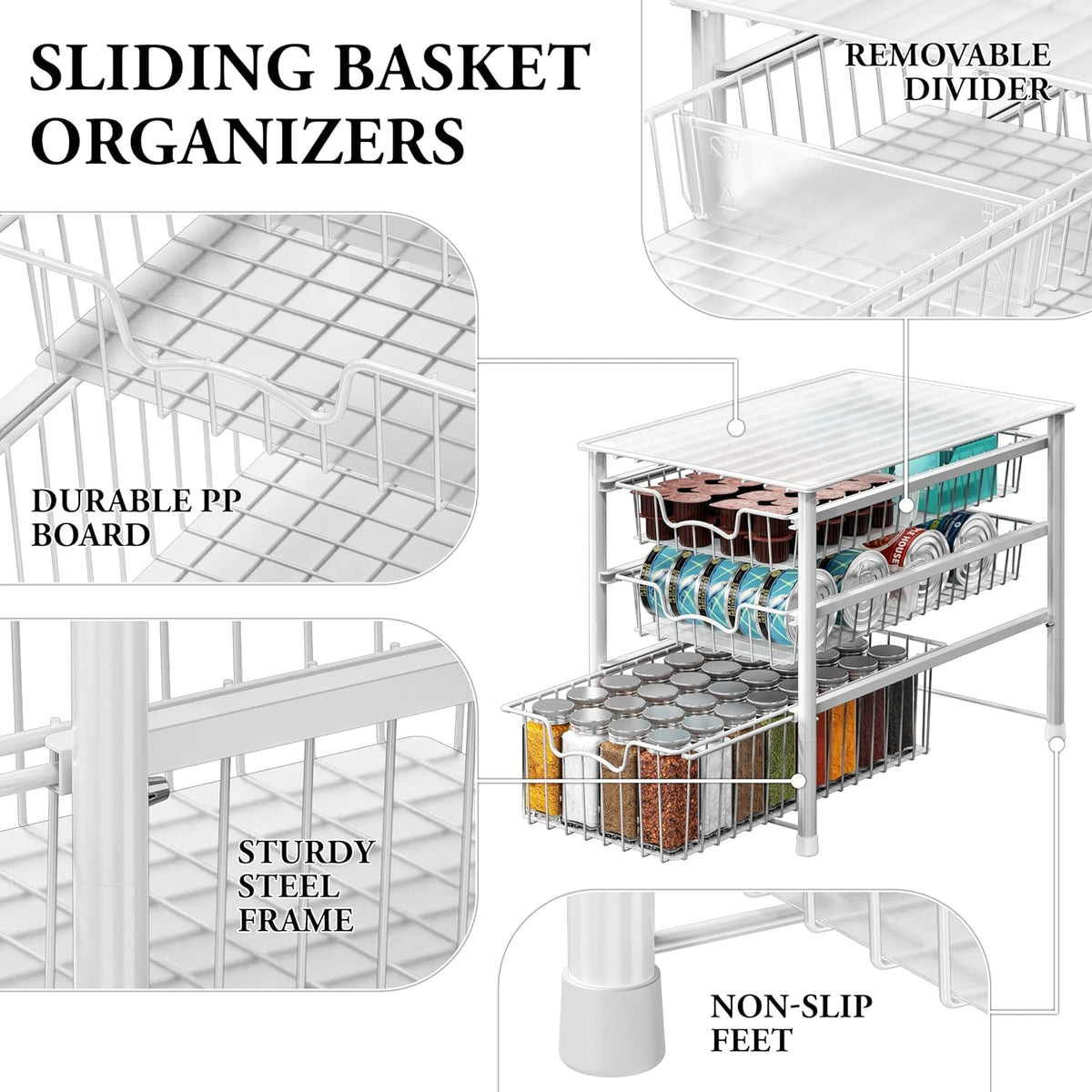 Simple Houseware Stackable Basket Drawer, Chrome