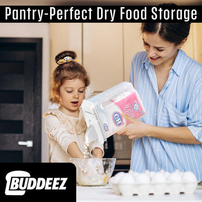 Buddeez Kitchen Pantry Container - Easy Grip Handle for Mess Free Use - Flour and Sugar Storage Made Simple - 4 Quart White Lid