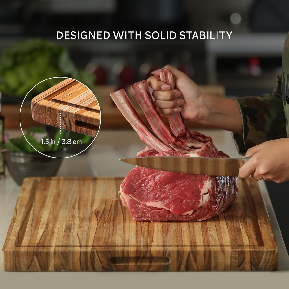 Teakhaus Edge-Grain Teak Wood Cutting Board with Grip Handles, Extra Large