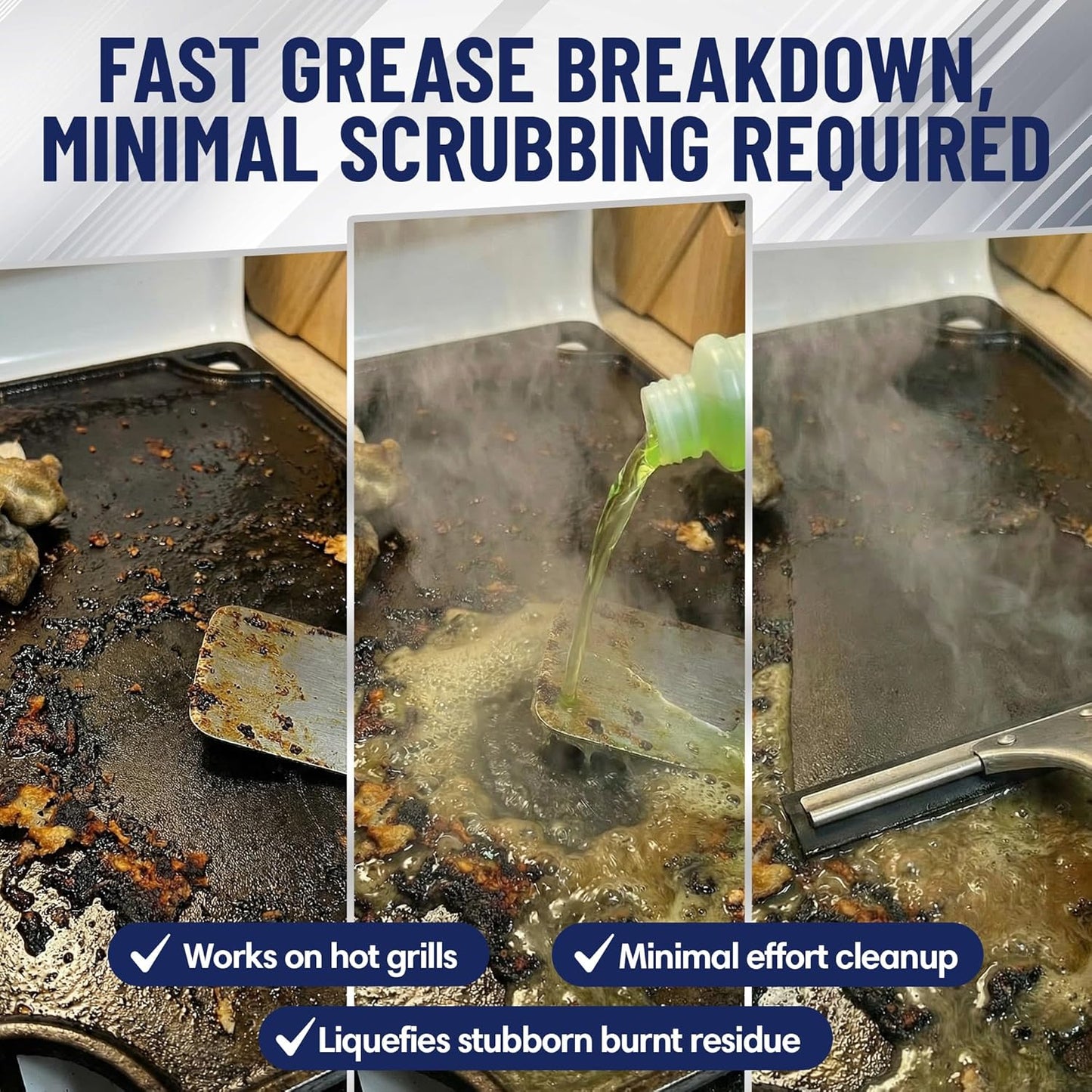 Griddle-Whiz Grill & Griddle Cleaner | Removes Grease, Food Residue, Burnt On Organics | Non-Toxic High Heat Flat Top Grill Cleaner & Food Contact Surface | Non-Caustic Formula by FryOilSaver (32oz)