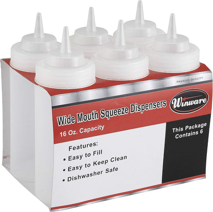 Winco 12 oz Clear Plastic Squeeze Bottles, 6pk (Set of 6)