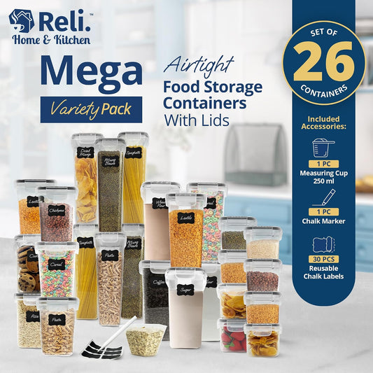 Reli. Airtight Canister Set with Lids (26 Set) | Clear Plastic Food Storage Canisters | Mega Variety Pack | BPA-Free