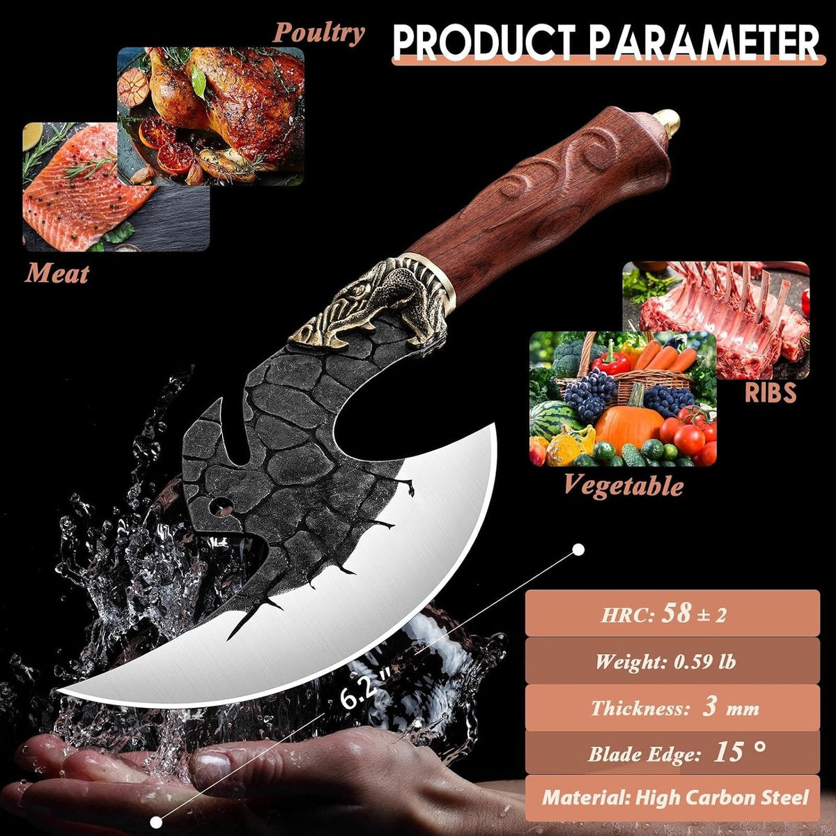 ROCOCO Viking Cleaver Knife Birthday - Kitchen Axe & Sheath Father Gift Men