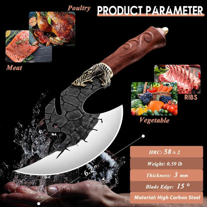 ROCOCO Viking Cleaver Knife Birthday - Kitchen Axe & Sheath Father Gift Men