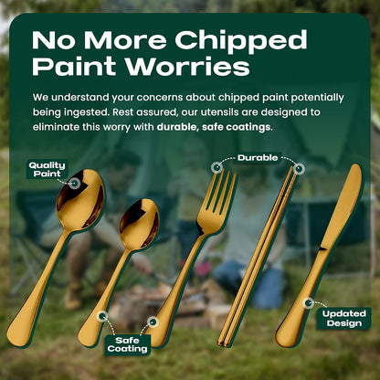 Taplord Portable Travel Silverware Set With Case, Includes 10 Pcs of Travel Utensils With Case, Stainless Steel Flatware Set For Camping, Lightweight (Multi-Color)