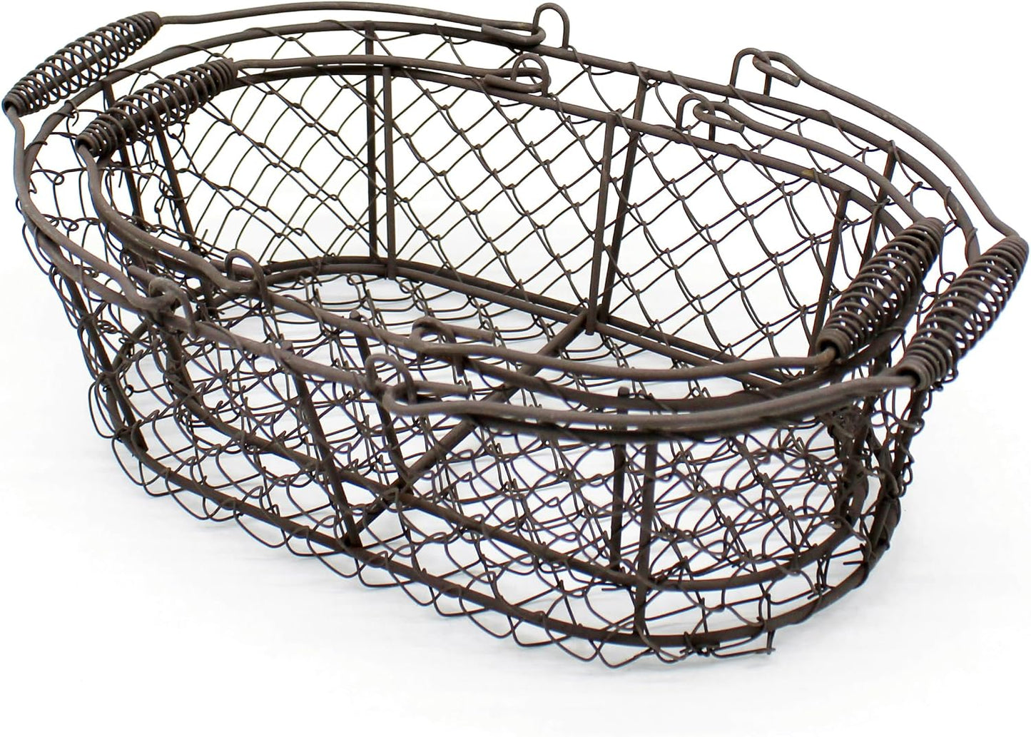 CVHOMEDECO. Oval Metal Wire Egg Basket Wire Fruit Basket with Handle Primitives Vintage Style Storage Basket. Rusty, 11 X 7-1/4 X 3-1/2 Inch