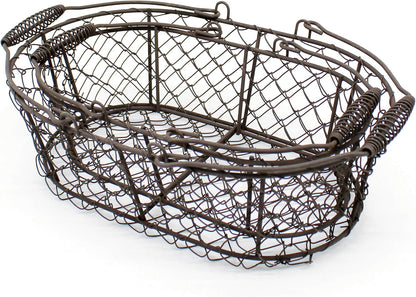 CVHOMEDECO. Oval Metal Wire Egg Basket Wire Fruit Basket with Handle Primitives Vintage Style Storage Basket. Rusty, 11 X 7-1/4 X 3-1/2 Inch