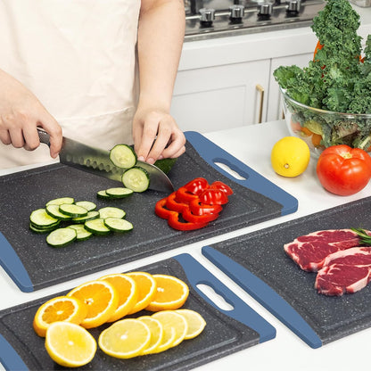 Extra Large Cutting Boards, Plastic Cutting Boards for Kitchen (Set of 3) Cutting Board Set Dishwasher Chopping Board with Juice Grooves Easy-Grip Handles, Dark Grey, Empune