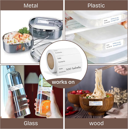 500 Pcs Food Labels, 1 x 3 Inch Removeable Freezer Labels, Water & Oil Resistant, No Residue, Easy Peel Off, Food Storage Labels for Freezer Bags, Jars, Containers & for Meal Prep, Perfect for Kitchen