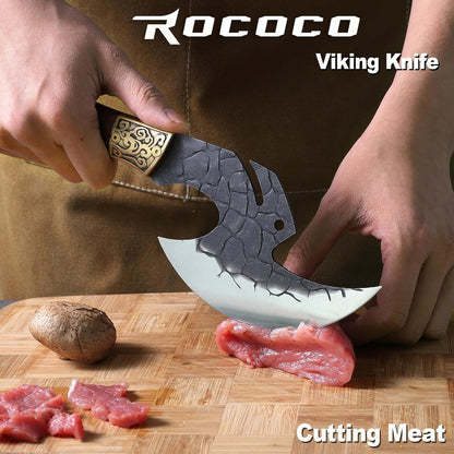 ROCOCO Viking Cleaver Knife Birthday - Kitchen Axe & Sheath Father Gift Men