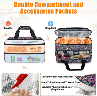 Trunab Casserole Carrier for Hot or Cold Food Insulated Casserole Dish Carrier Thermal Tote Bag for Picnic, Fits 9"×13" Baking Dish, Grey (Totem, Double Decker+Tool Room)