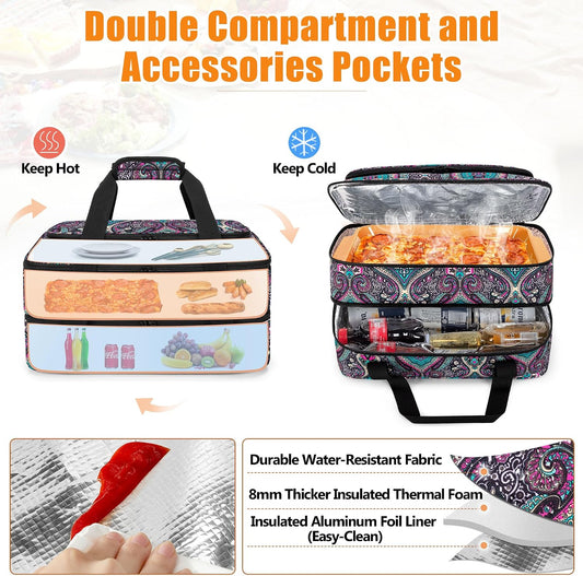 Trunab Casserole Carrier for Hot or Cold Food Insulated Casserole Dish Carrier Thermal Tote Bag for Picnic, Fits 9"×13" Baking Dish, Grey (Totem, Double Decker+Tool Room)