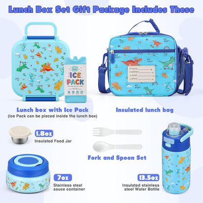 Bento Lunch Box for Kids with 7oz Soup Thermo,Insulated Stainless Steel Kids Water Bottle with Straw and Insulated Lunch Bag,Leak-Proof Lunch Food Container with Ice Pack for School (Purple-Mermaid)