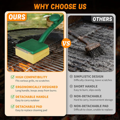Grill Brush Bristle Free with Scraper, 22" Steam Grill Brush for Outdoor Grill, Replaceable Cleaning Head, Grill Cleaner for Cast Iron/Stainless Steel Grates - Green