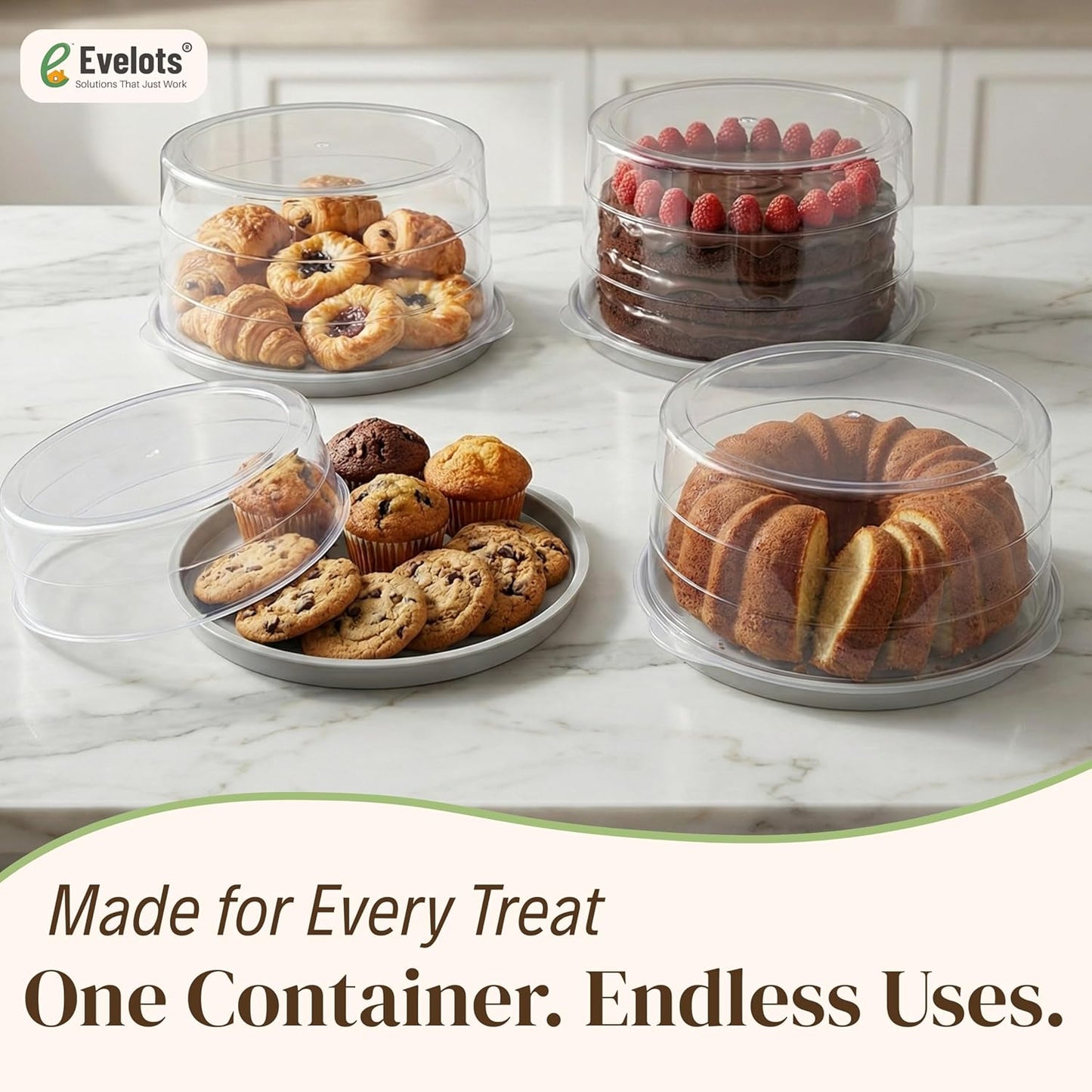 Evelots 2-Pack 10-Inch Airtight Food Storage Container with Lid - Portable Carrier for Pies, Cakes, Cupcakes & More - BPA-Free Clear Plastic - Secure & Easy Transport