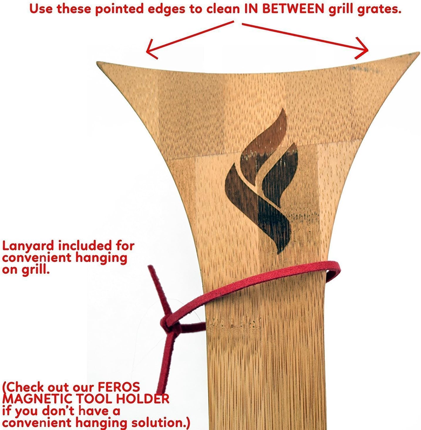 FEROS Safer Scraper - Wood BBQ Wooden Grill Cleaner - Cleans top and Between Barbecue grates. Use to Oil & Clean Barbeque. Sustainable Replacement for Wire Bristle Brush