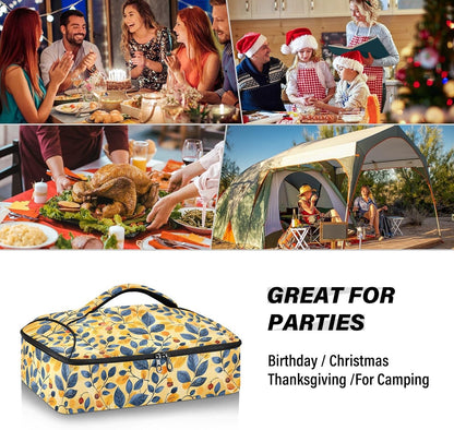 Casserole Carrier Insulated Yellow Lemon Blue Bows Dish 9x13 with Lid Party Travel Warmer Bag for Hot or Cold Food Lasagna Pizza Holder Tote - Colors B