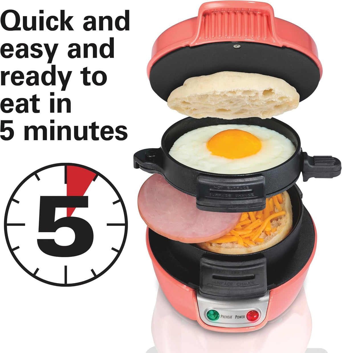 Hamilton Beach Breakfast Sandwich Maker with Egg Cooker Ring, Customize Ingredients, Perfect for English Muffins, Croissants, Mini Waffles, Perfect White Elephant Gifts, Mint (25482)