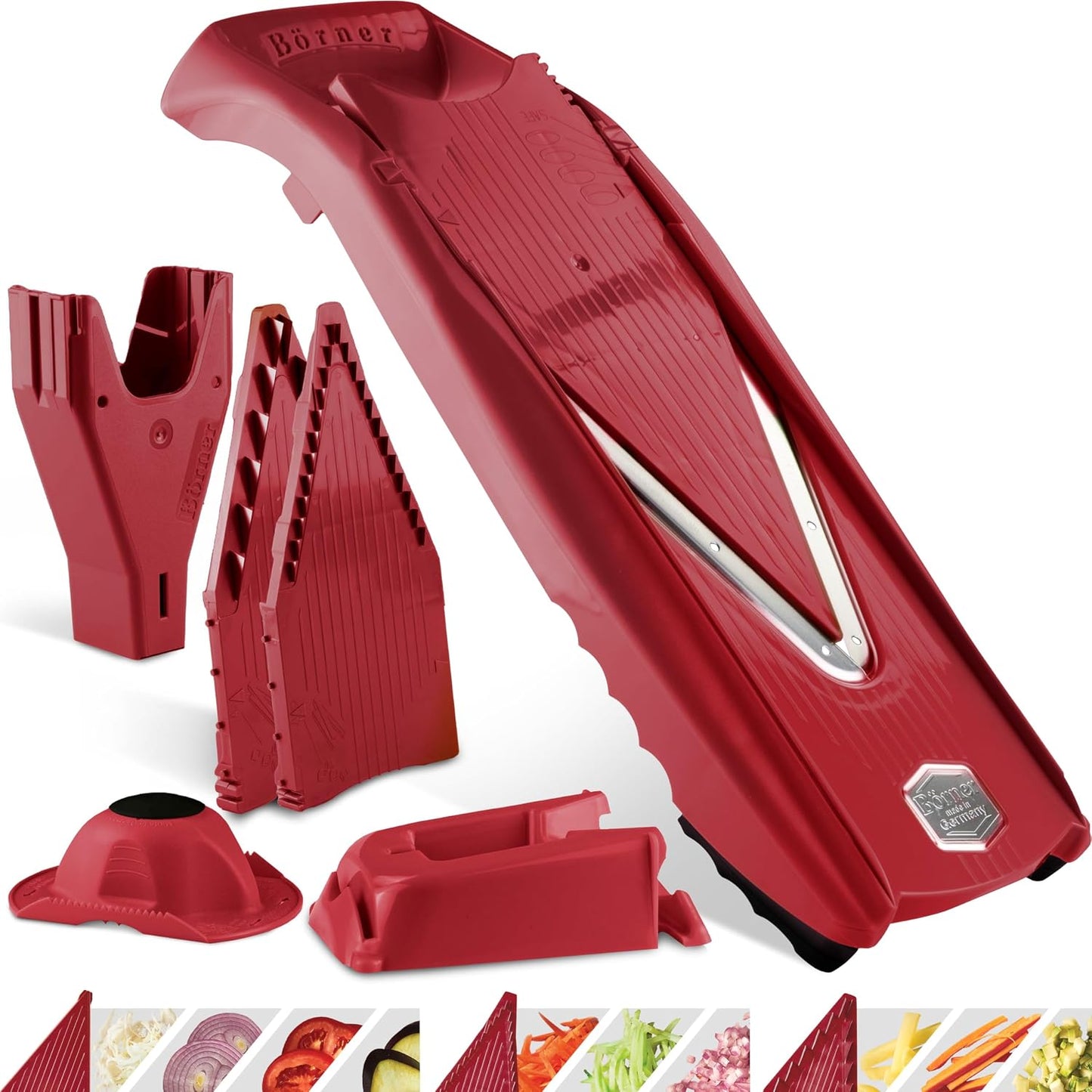 Börner Mandoline Slicer V5 (Basic Set) • Vegetable V-Slicer for Slices in 4 Thickness Settings • Stainless Steel V-Blade • Adjustable Kitchen Slicer for Vegetables & Fruits • Color: Green