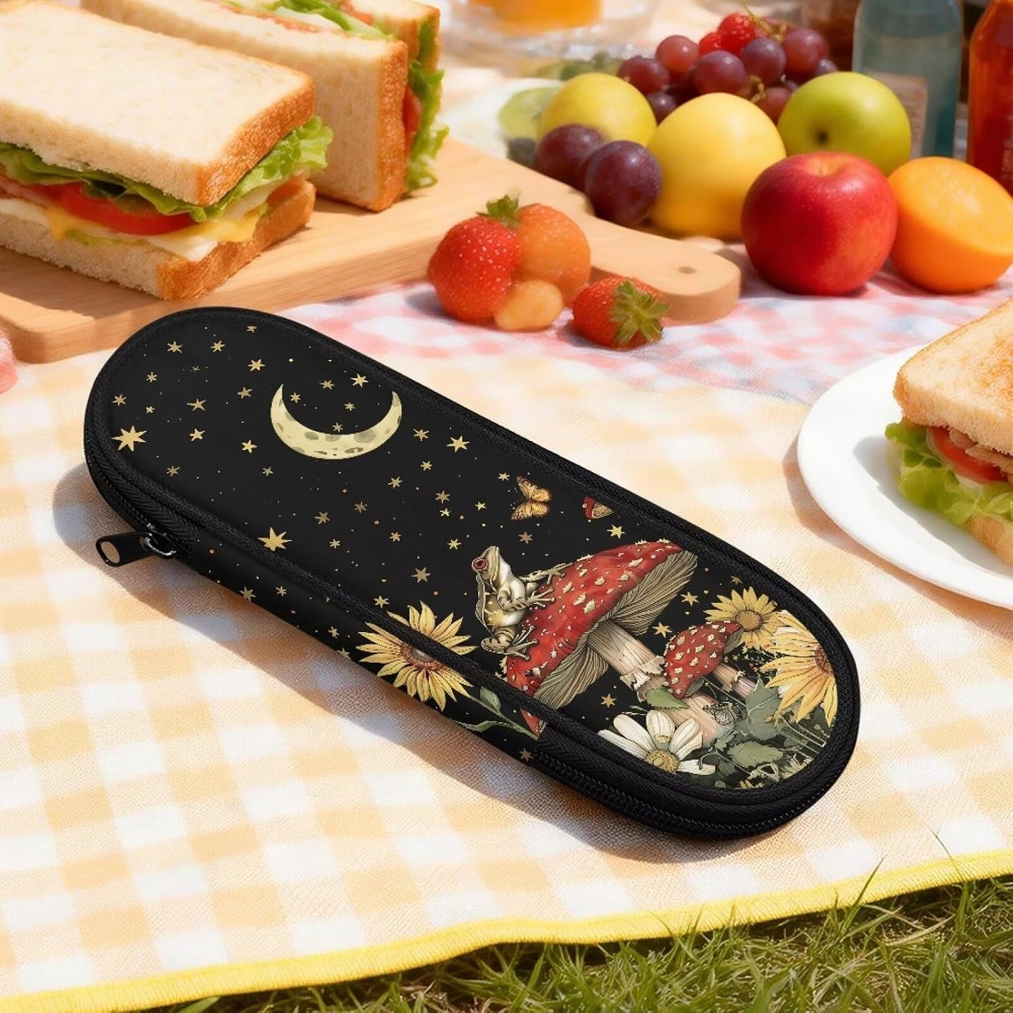 Travel Cutlery Set with Case for Kids Portable Utensil Case Reusable Silverware Pouch for School Travel Lunch Capybara Flower