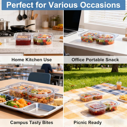 20 Pack Reusable Snack Containers with Lids, Double Compartment Snack Containers for kids & Adults -2 Compartment Condiment Containers, Dishwasher & Microwave Safe, for Portion Control, Meal Prep